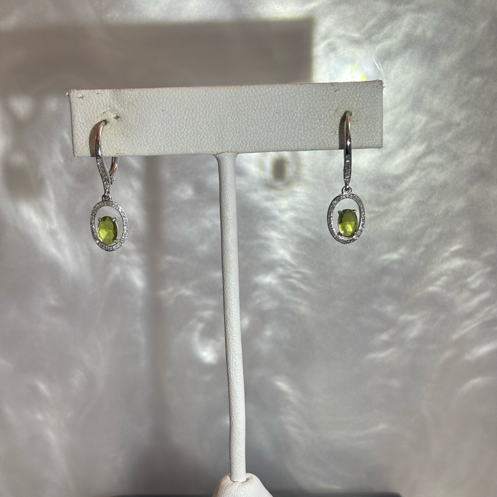 14k White Gold Diamond and Peridot Earrings